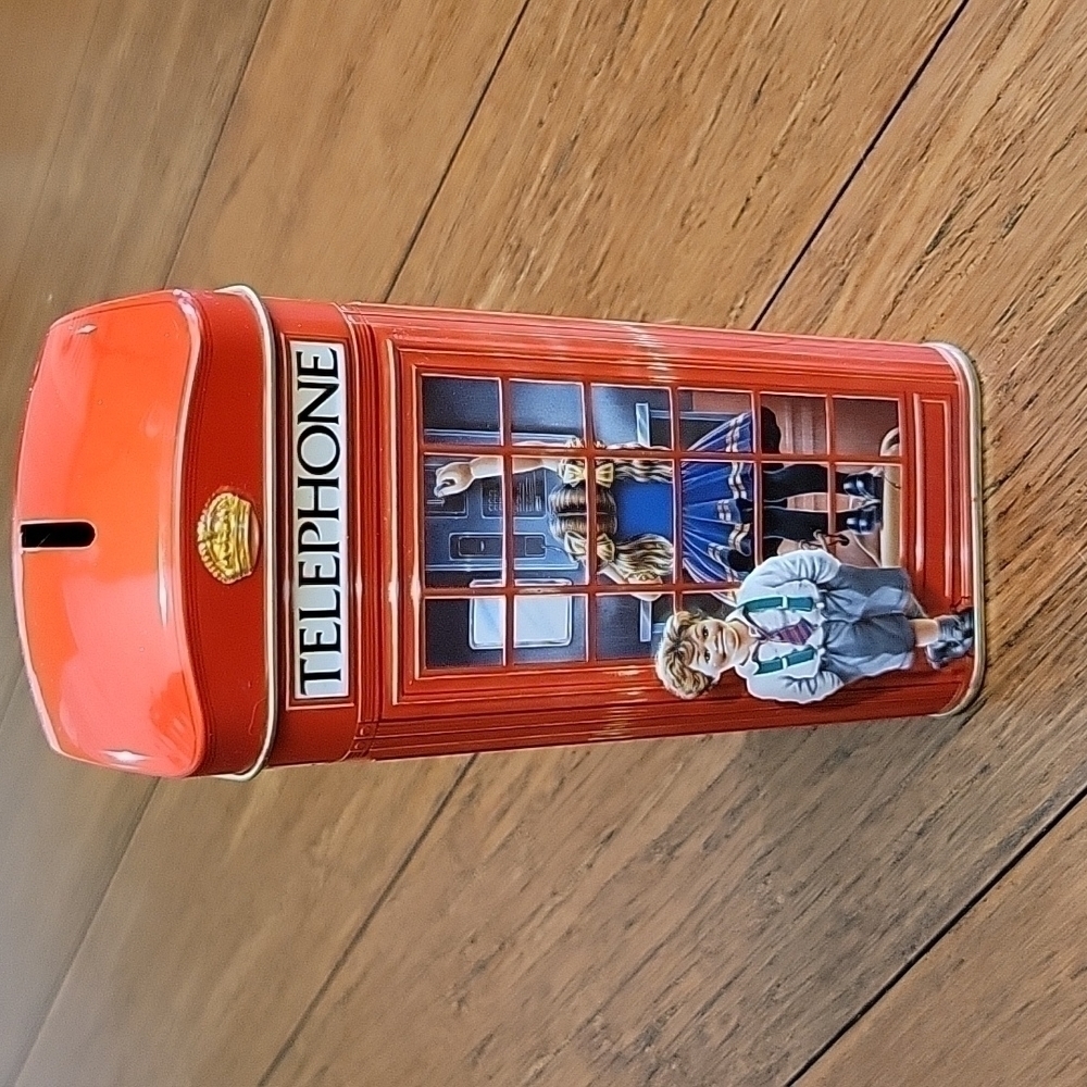 Vintage Churchill's Red Kiosk Telephone Booth Collectible Bank Tin